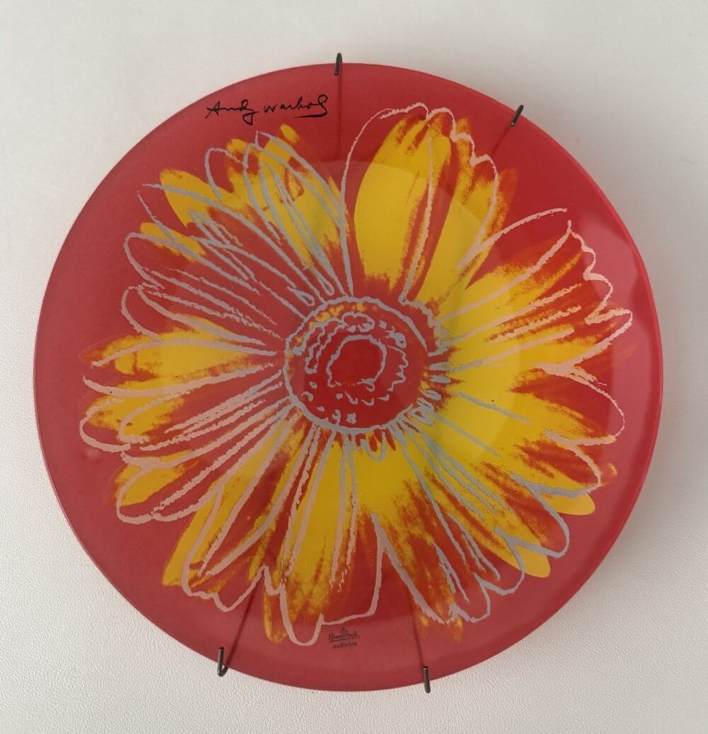 Vintage 1980s Andy Warhol Rosenthal Studio Line Daisy Glass Plate 7.5” Wall Art